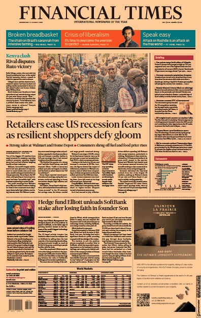 Financial Times (UK) Newspaper Front Page for 17 August 2022