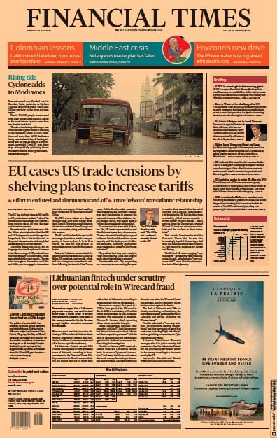 Financial Times Newspaper Front Page for 18 May 2021