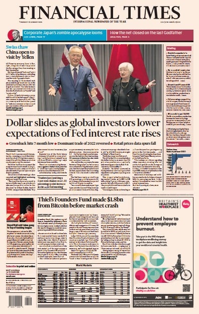 Financial Times (UK) Newspaper Front Page for 19 January 2023