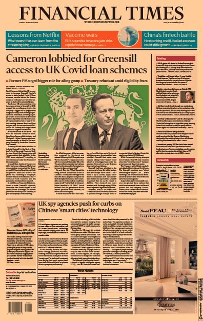 Financial Times (UK) Newspaper Front Page for 19 March 2021