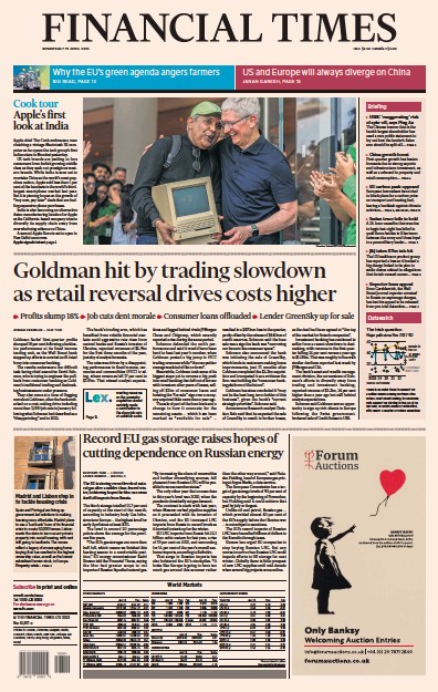 Financial Times (UK) Newspaper Front Page for 19 April 2023
