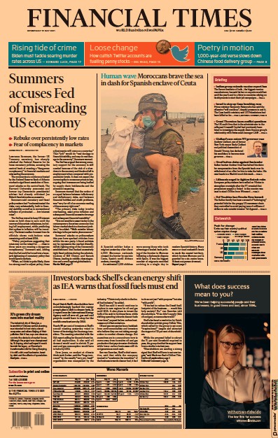 Financial Times Newspaper Front Page for 19 May 2021