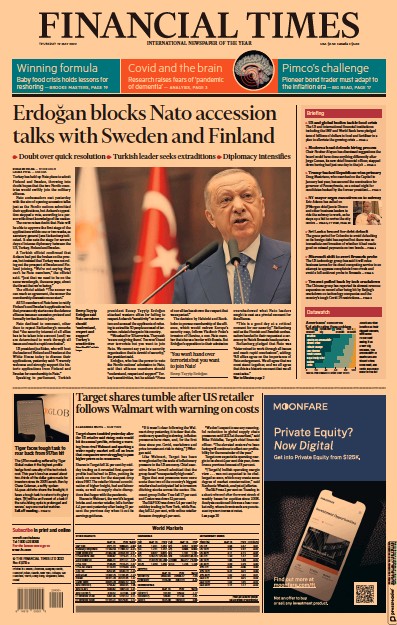 Financial Times (UK) Newspaper Front Page for 19 May 2022