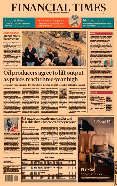Financial Times (UK) Newspaper Front Page for 19 July 2021