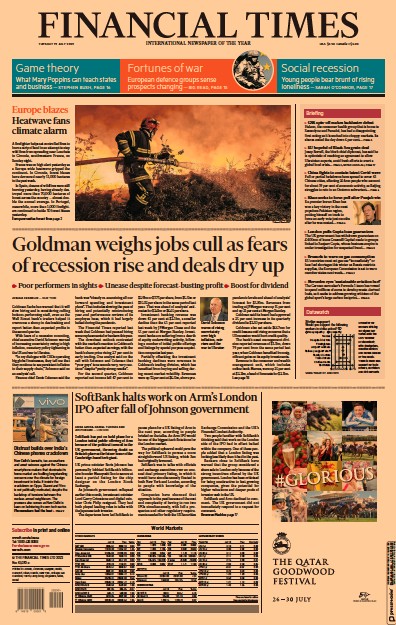Financial Times Newspaper Front Page for 19 July 2022