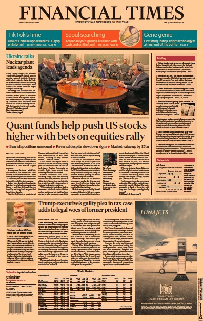 Financial Times (UK) Newspaper Front Page for 19 August 2022