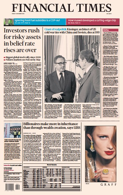 Financial Times (UK) Newspaper Front Page for 1 December 2023