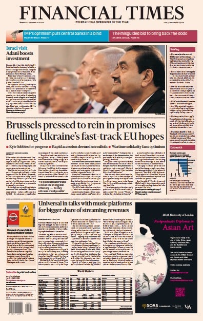 Financial Times (UK) Newspaper Front Page for 1 February 2023