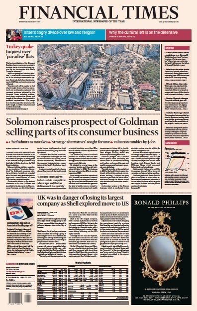 Financial Times (UK) Newspaper Front Page for 1 March 2023