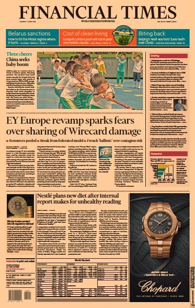 Financial Times (UK) Newspaper Front Page for 1 June 2021