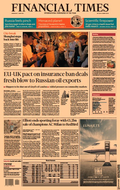 Financial Times (UK) Newspaper Front Page for 1 June 2022