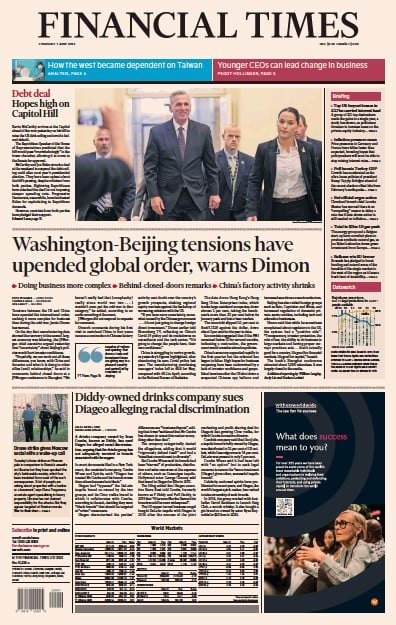 Financial Times (UK) Newspaper Front Page for 1 June 2023