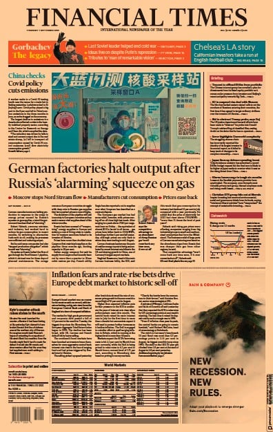 Financial Times (UK) Newspaper Front Page for 1 September 2022