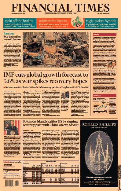 Financial Times (UK) Newspaper Front Page for 20 April 2022