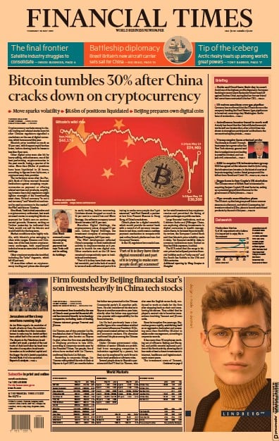 Financial Times (UK) Newspaper Front Page for 20 May 2021
