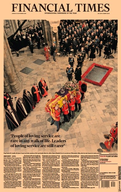 Financial Times (UK) Newspaper Front Page for 20 September 2022