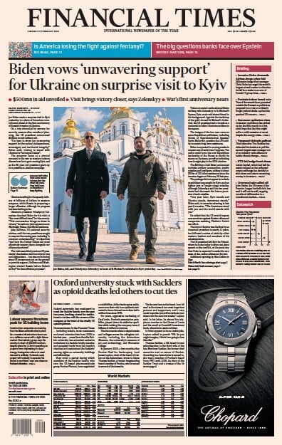 Financial Times (UK) Newspaper Front Page for 21 February 2023