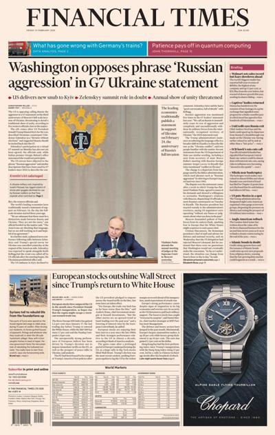 Financial Times (UK) Newspaper Front Page for 21 February 2025