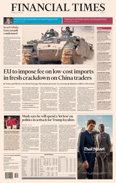 Financial Times (UK) Newspaper Front Page for 21 May 2025