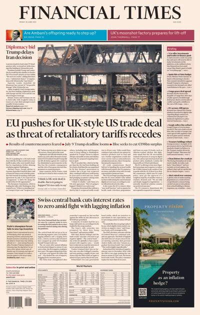 Financial Times (UK) Newspaper Front Page for 21 June 2025