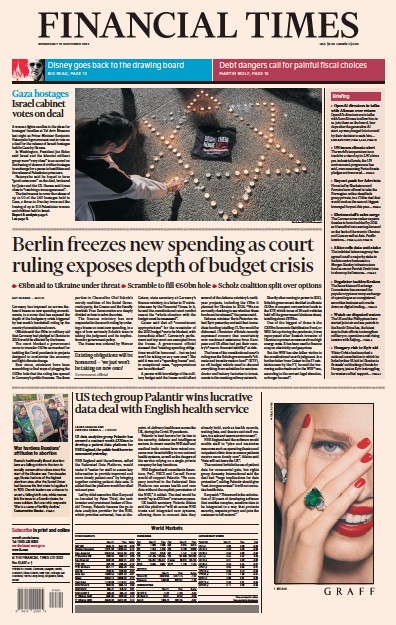 Financial Times (UK) Newspaper Front Page for 22 November 2023