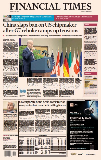 Financial Times (UK) Newspaper Front Page for 22 May 2023