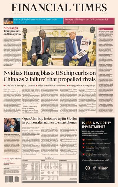 Financial Times (UK) Newspaper Front Page for 22 May 2025