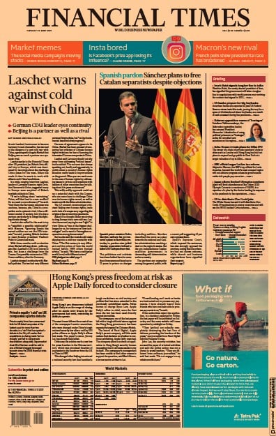 Financial Times (UK) Newspaper Front Page for 22 June 2021