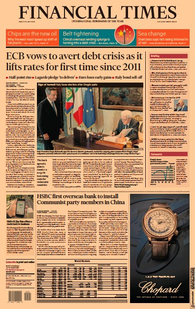 Financial Times Newspaper Front Page for 22 July 2022