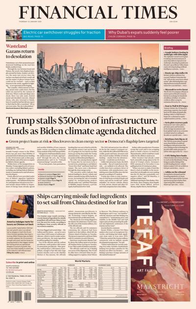 Financial Times (UK) Newspaper Front Page for 23 January 2025