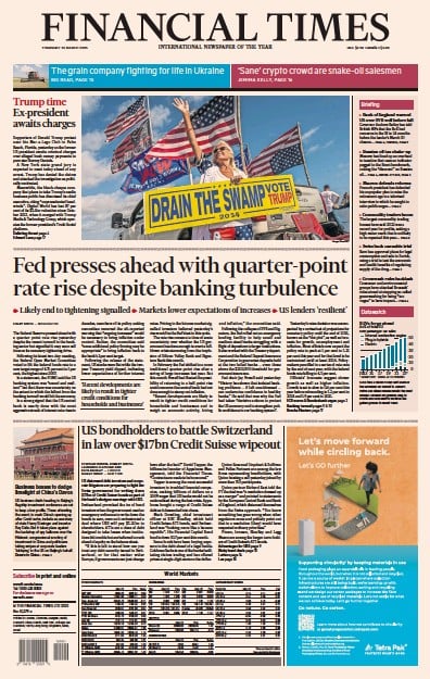Financial Times (UK) Newspaper Front Page for 23 March 2023
