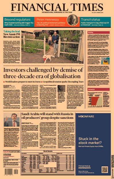 Financial Times (UK) Newspaper Front Page for 23 May 2022