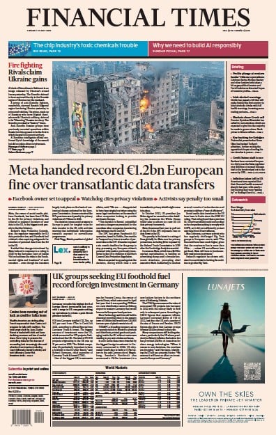 Financial Times (UK) Newspaper Front Page for 23 May 2023