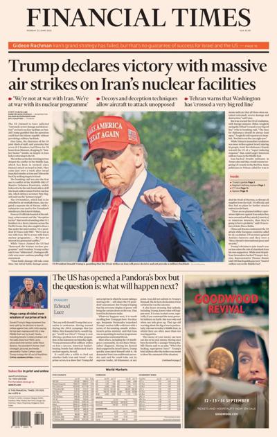 Financial Times (UK) Newspaper Front Page for 23 June 2025