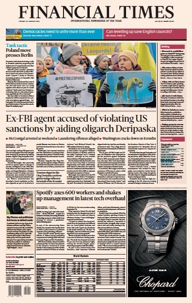 Financial Times (UK) Newspaper Front Page for 24 January 2023