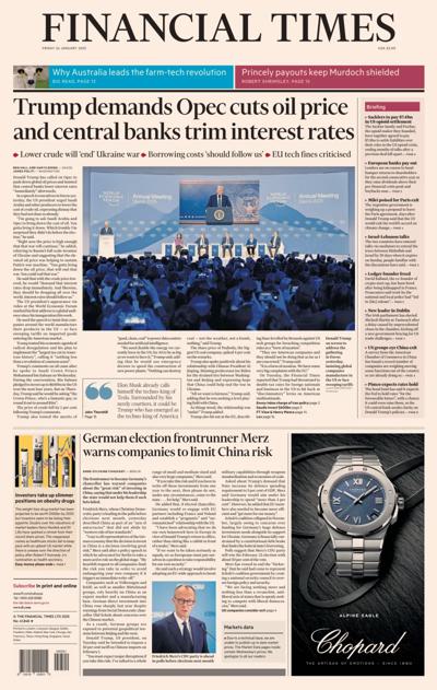 Financial Times (UK) Newspaper Front Page for 24 January 2025