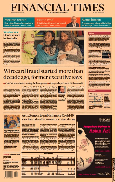 Financial Times (UK) Newspaper Front Page for 24 March 2021