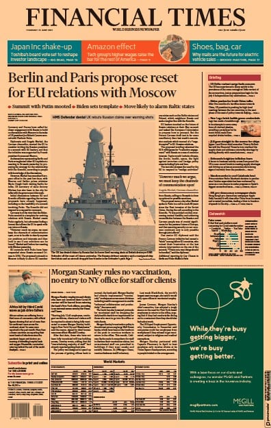 Financial Times (UK) Newspaper Front Page for 24 June 2021