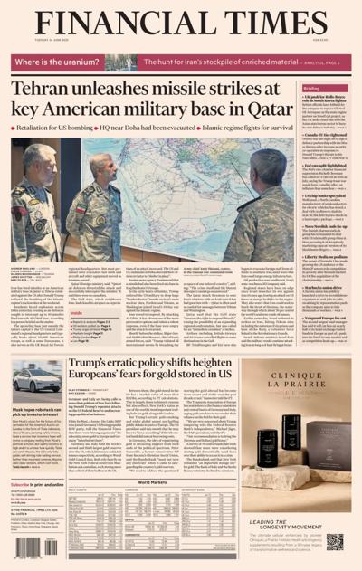 Financial Times (UK) Newspaper Front Page for 24 June 2025