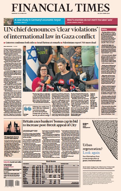 Financial Times (UK) Newspaper Front Page for 25 October 2023