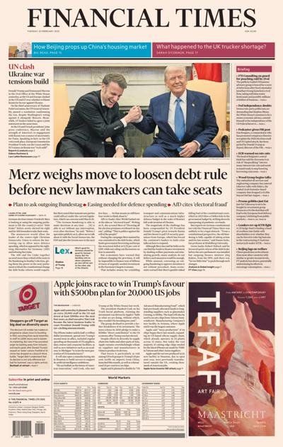 Financial Times (UK) Newspaper Front Page for 25 February 2025