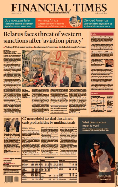 Financial Times Newspaper Front Page for 25 May 2021
