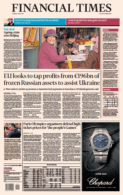 Financial Times (UK) Newspaper Front Page for 25 May 2023
