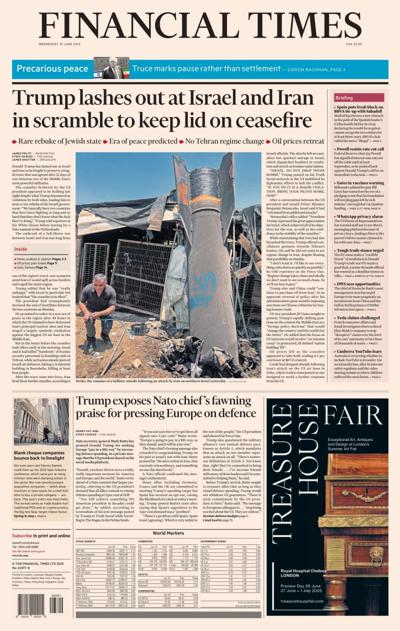 Financial Times (UK) Newspaper Front Page for 25 June 2025