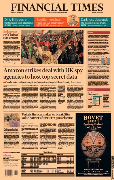 Financial Times (UK) Newspaper Front Page for 26 October 2021
