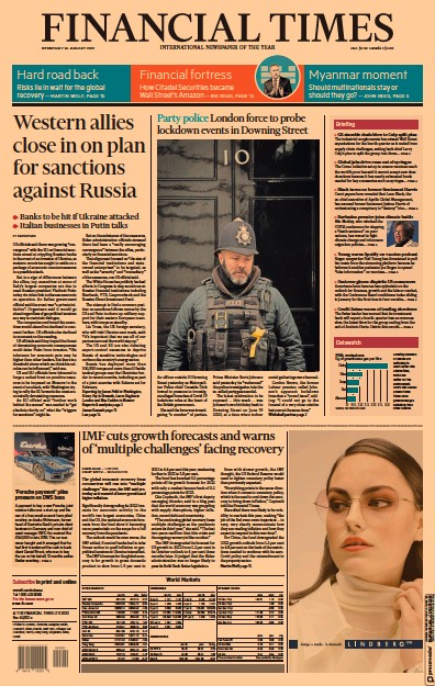 Financial Times (UK) Newspaper Front Page for 26 January 2022