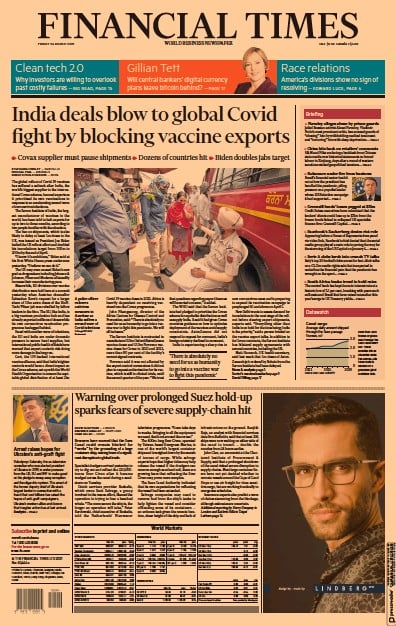 Financial Times (UK) Newspaper Front Page for 26 March 2021