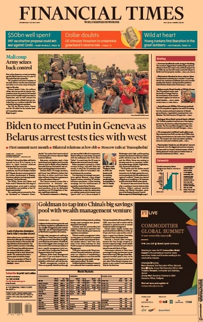Financial Times Newspaper Front Page for 26 May 2021