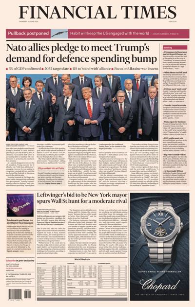 Financial Times (UK) Newspaper Front Page for 26 June 2025
