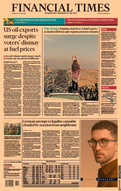 Financial Times Newspaper Front Page for 27 October 2022